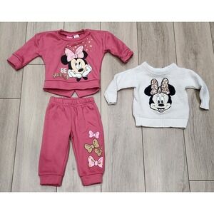 Disney Minnie Mouse Baby Girls Pink Outfit Set & White Cable‎ Knit Sweater 12M